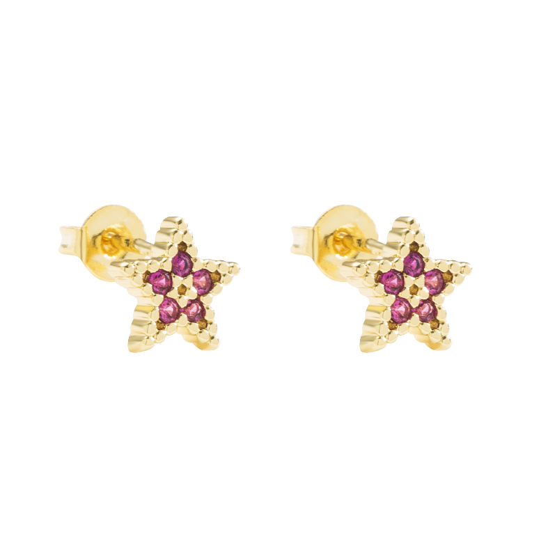 Fashion Star Copper Gold Plated Zircon Ear Studs 1 Pair