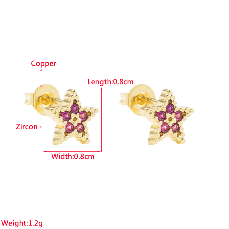 Fashion Star Copper Gold Plated Zircon Ear Studs 1 Pair