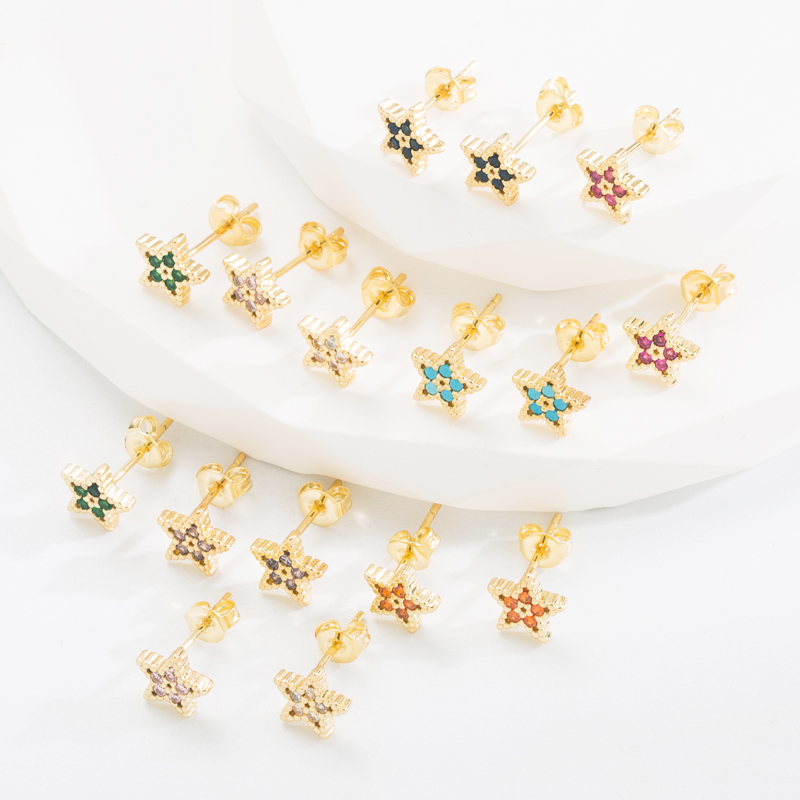 Fashion Star Copper Gold Plated Zircon Ear Studs 1 Pair