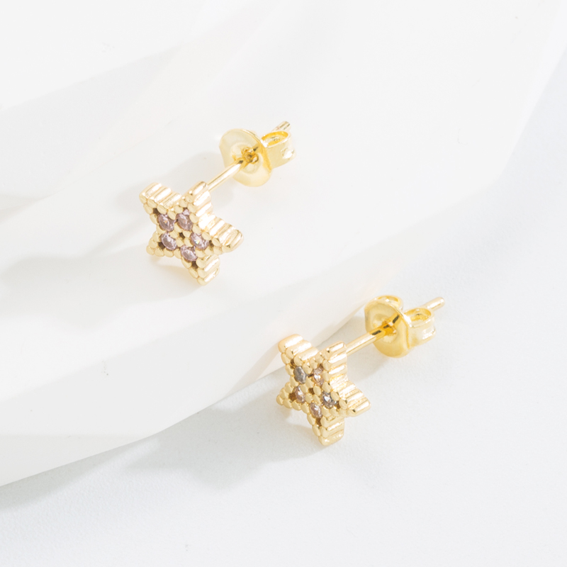 Fashion Star Copper Gold Plated Zircon Ear Studs 1 Pair