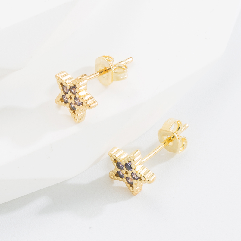 Fashion Star Copper Gold Plated Zircon Ear Studs 1 Pair