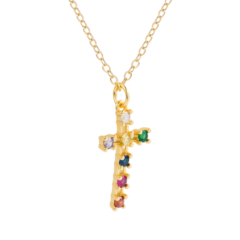 Fashion Cross Heart Shape Copper Gold Plated Zircon Pendant Necklace 1 Piece