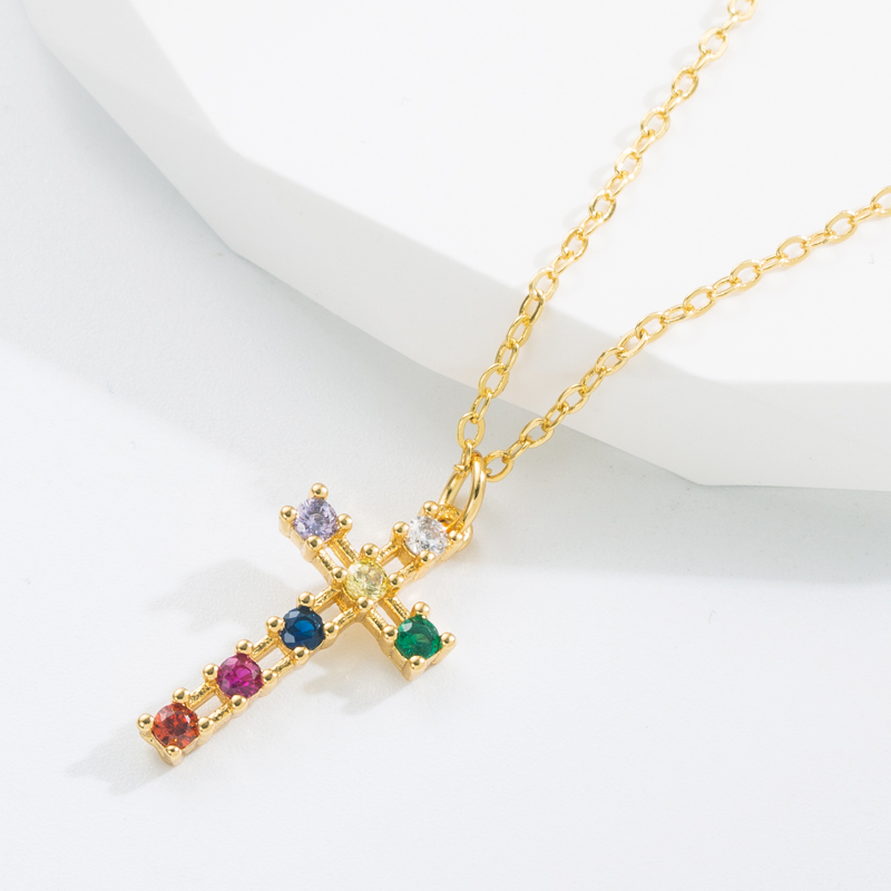 Fashion Cross Heart Shape Copper Gold Plated Zircon Pendant Necklace 1 Piece