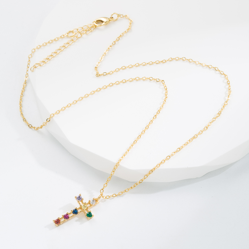 Fashion Cross Heart Shape Copper Gold Plated Zircon Pendant Necklace 1 Piece