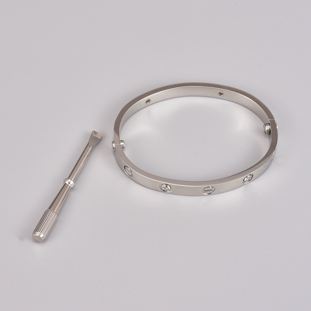 Simple Style Circle Titanium Steel Plating Zircon Bangle 1 Set