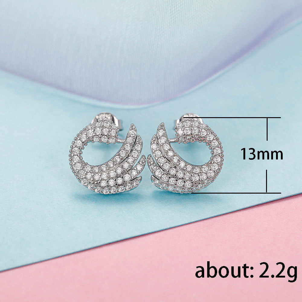 Fashion Swan Copper Plating Zircon Ear Studs 1 Pair