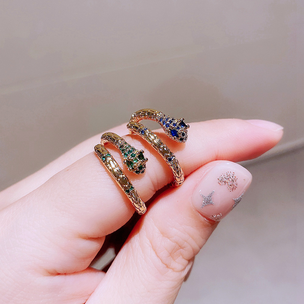 Fashion Snake Brass Gold Plated Zircon Open Ring 1 Piece