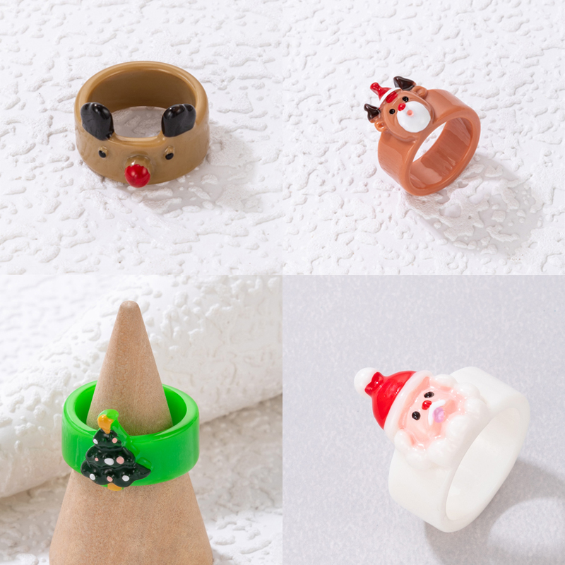 Cute Fashion Santa Claus Deer Resin Epoxy Unisex Rings 1 Piece