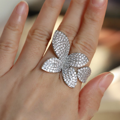 Fashion Leaf Copper Plating Zircon Open Ring 1 Piece