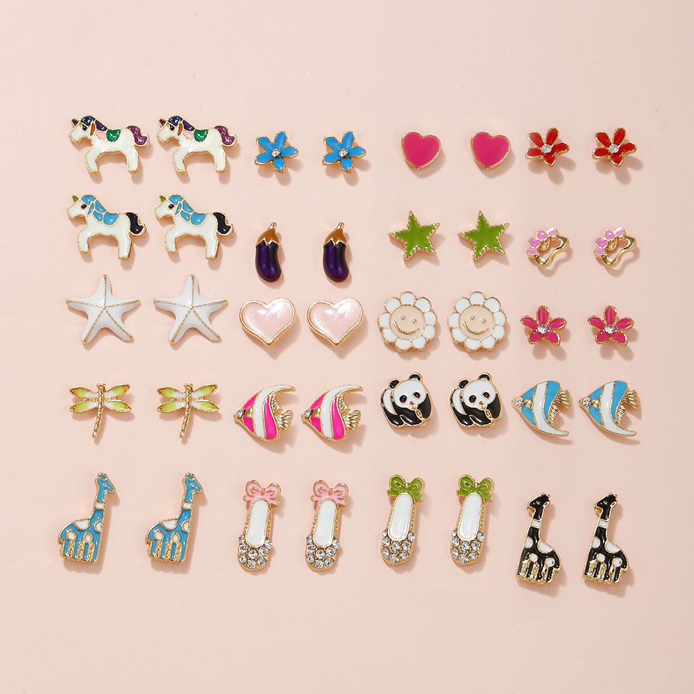 Fashion Animal Flower Alloy Enamel Plating Inlay Rhinestones Womenu0027S Ear Studs 1 Set