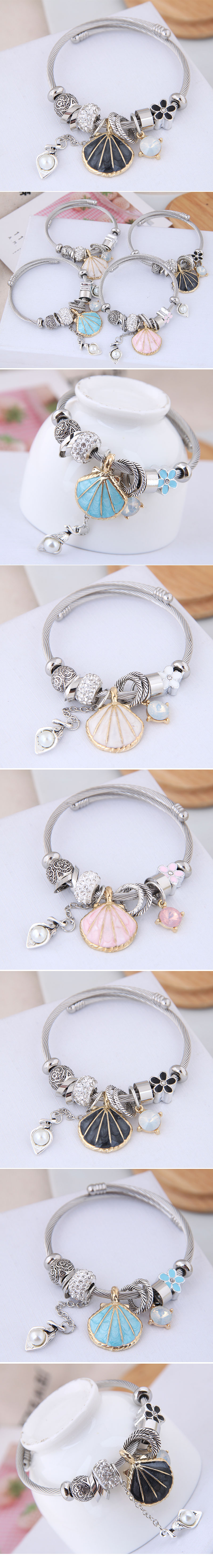 Fashion Round Shell Imitation Pearl Alloy Steel Womenu0027S Bangle 1 Piece