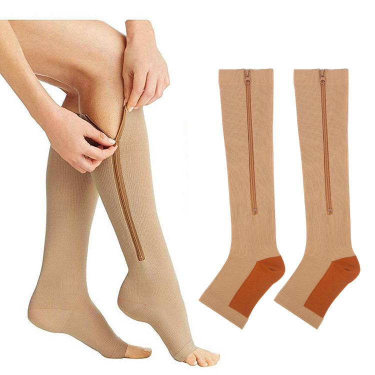 Unisex Sports Solid Color Nylon Zipper Crew Socks