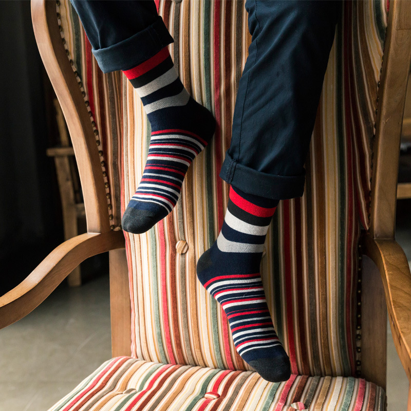 Menu0027S Sports Stripe Nylon Cotton Jacquard Crew Socks 1 Set