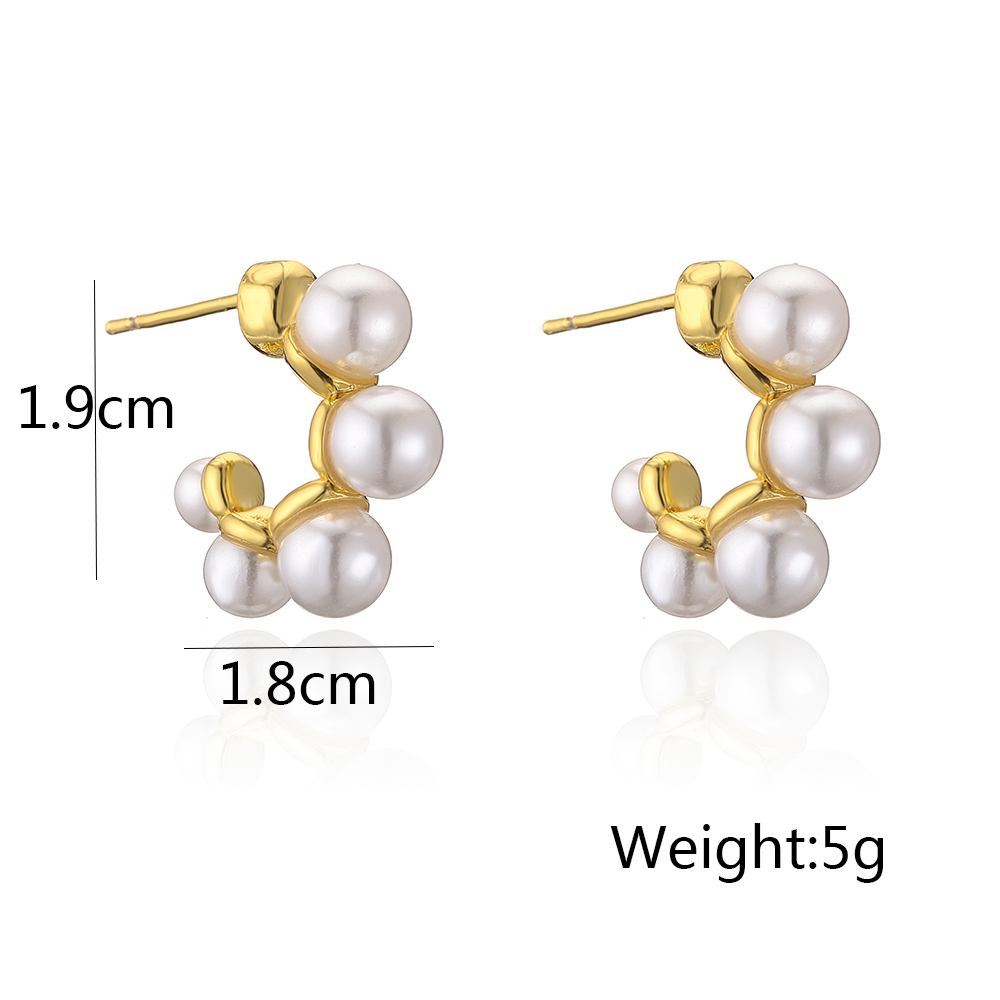 Fashion C Shape Copper Gold Plated Artificial Pearls Ear Studs 1 Pair
