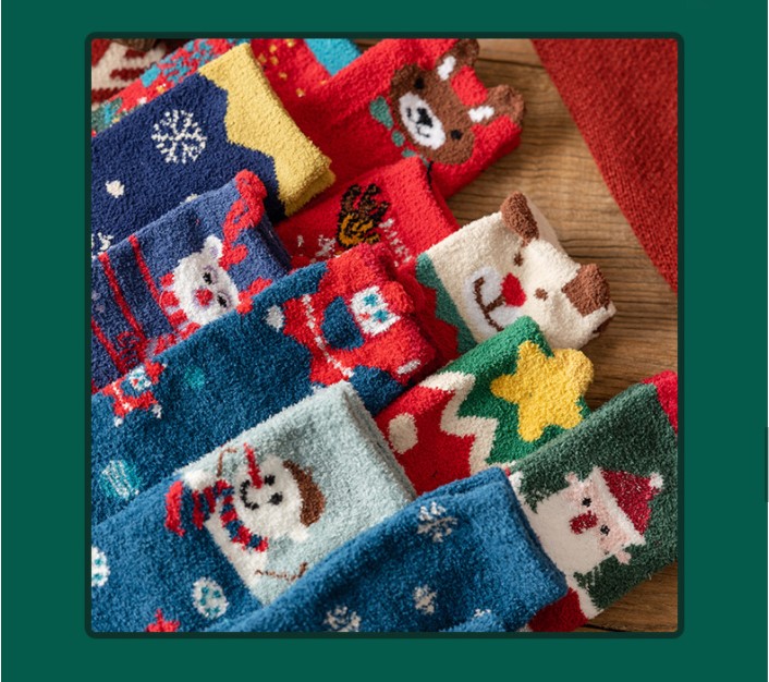 Womenu0027S Sweet Santa Claus Snowflake coral fleece Jacquard Crew Socks