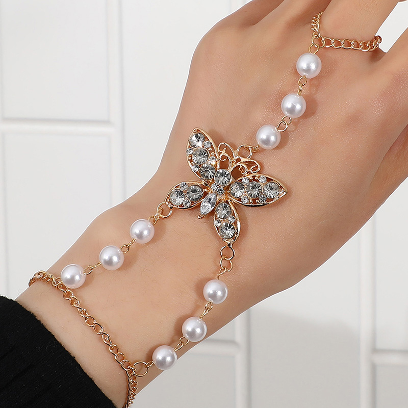 Elegant Butterfly Alloy Pearl Inlay Rhinestones Womenu0027S Bracelets 1 Piece