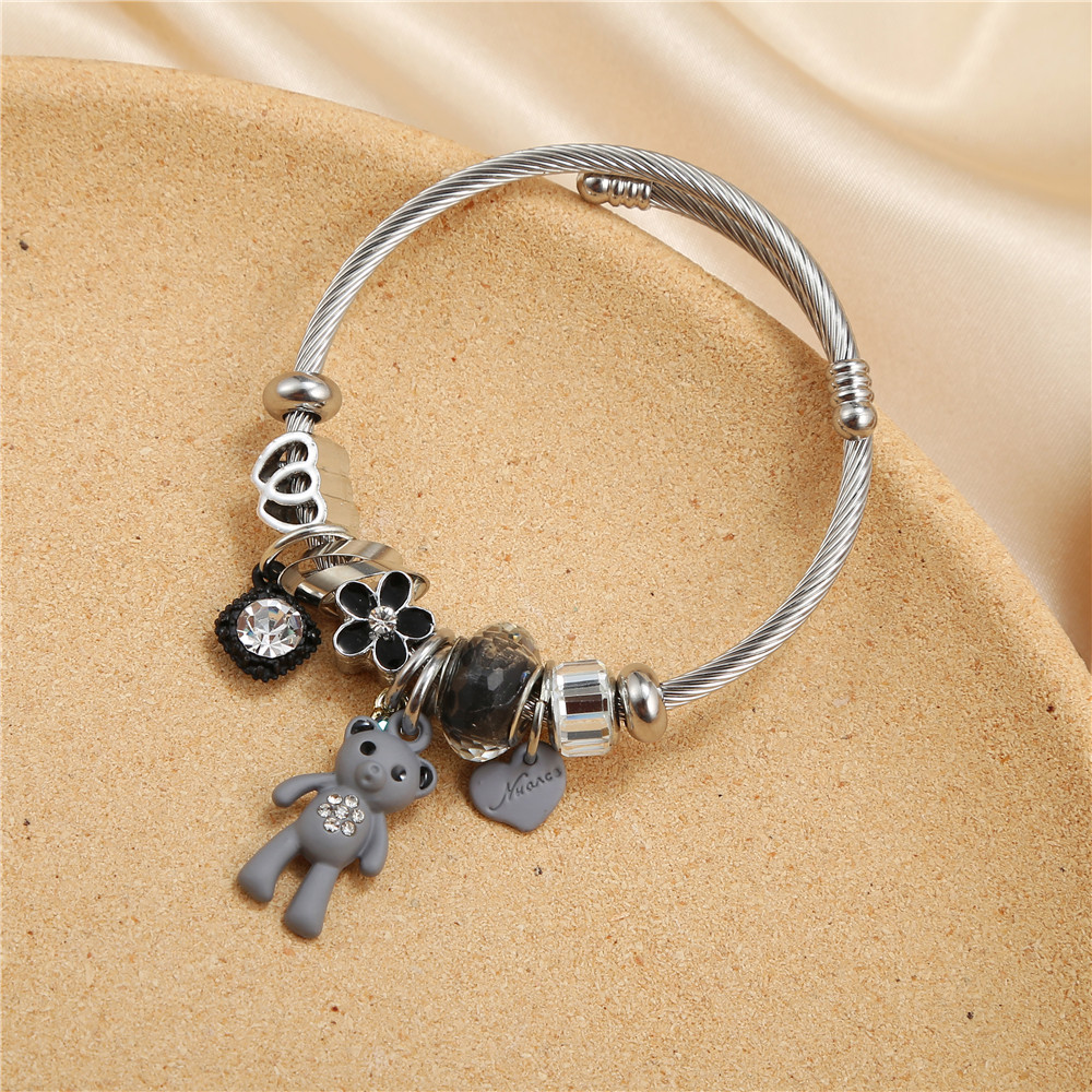 Cute Bear Alloy Beaded Inlay Rhinestones Womenu0027S Bangle 1 Piece