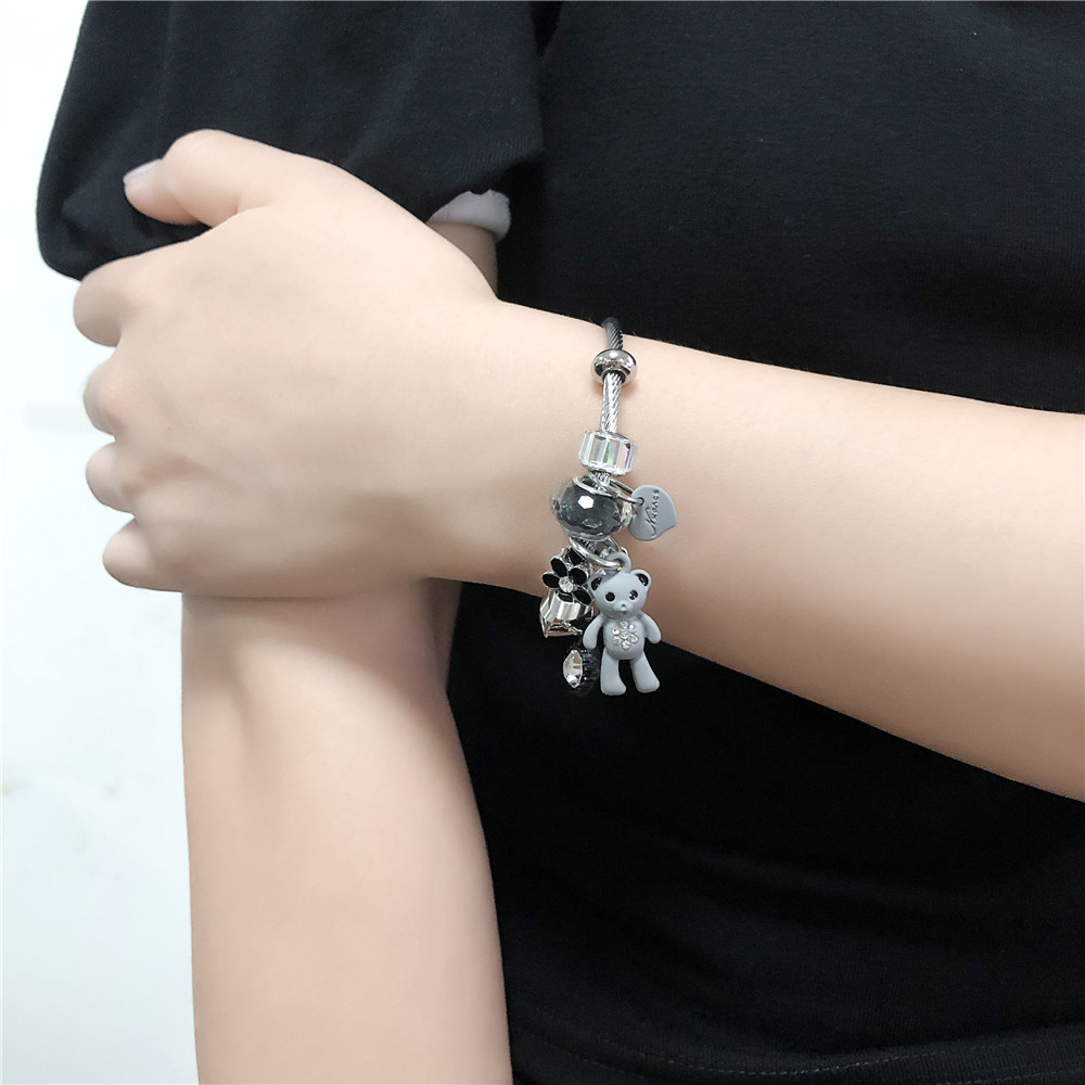 Cute Bear Alloy Beaded Inlay Rhinestones Womenu0027S Bangle 1 Piece