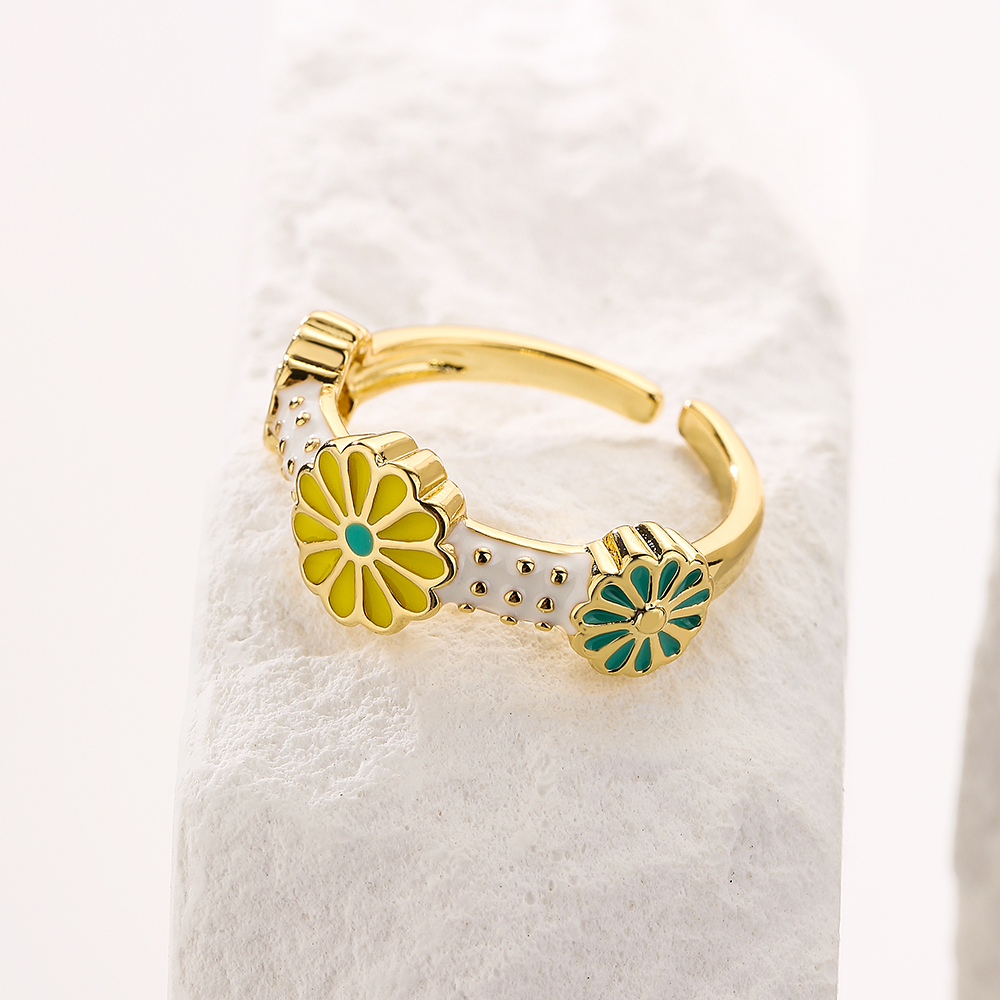 Fashion Flower Copper Enamel Gold Plated Open Ring 1 Piece