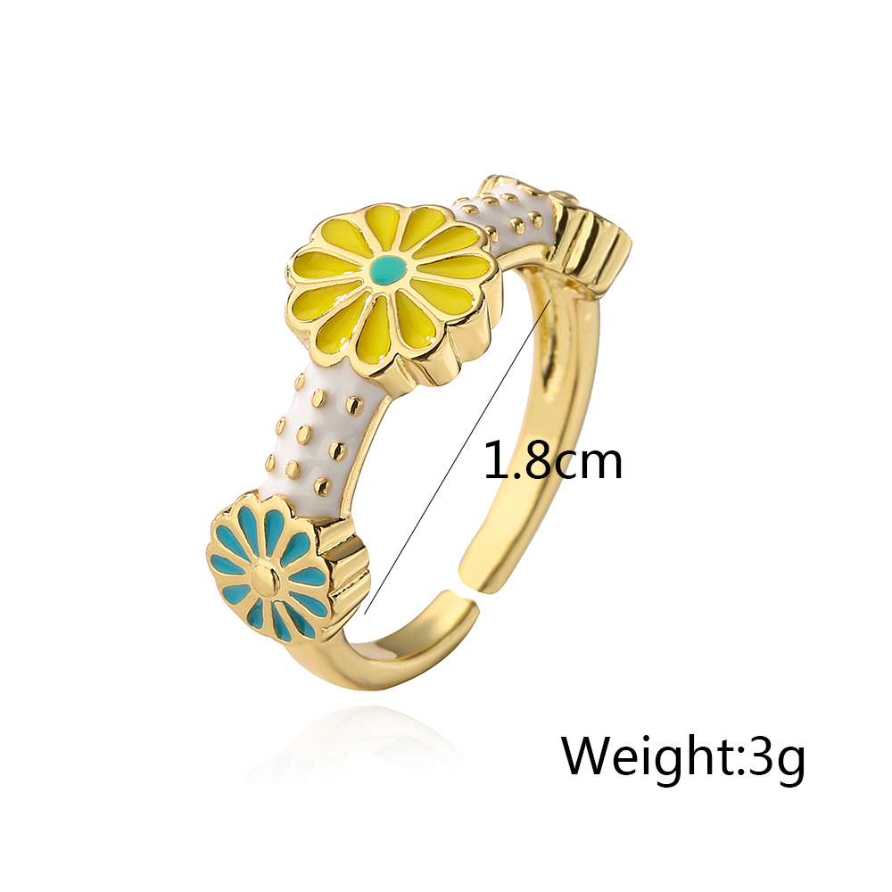 Fashion Flower Copper Enamel Gold Plated Open Ring 1 Piece