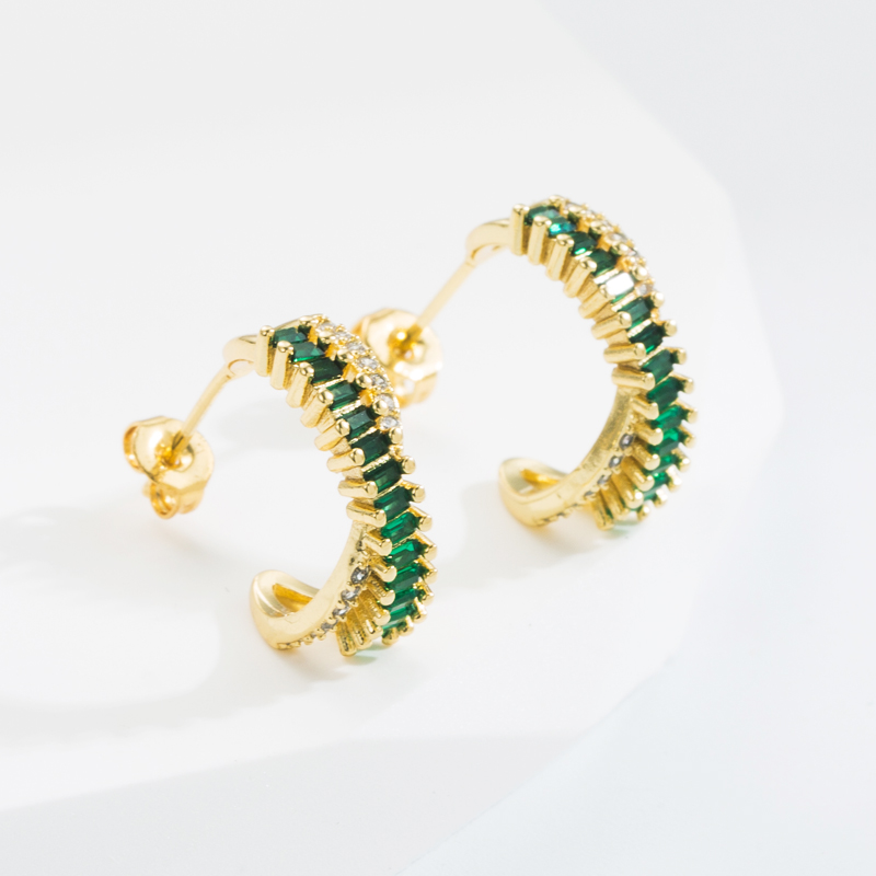 Elegant C Shape Copper Gold Plated Zircon Earrings 1 Pair