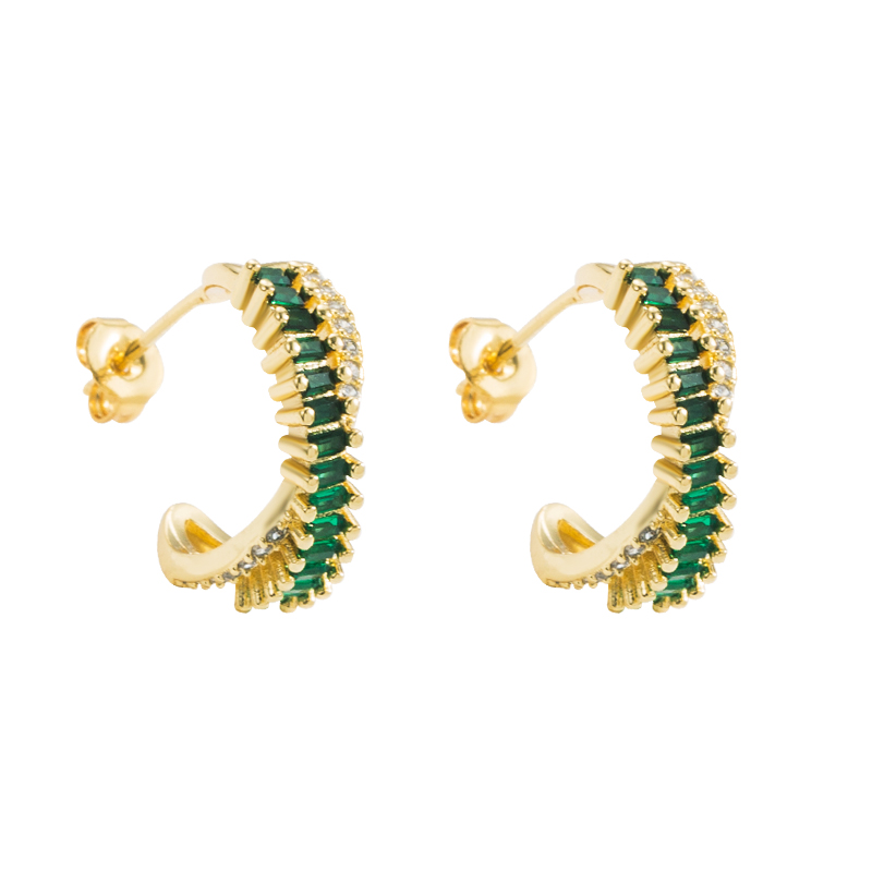 Elegant C Shape Copper Gold Plated Zircon Earrings 1 Pair
