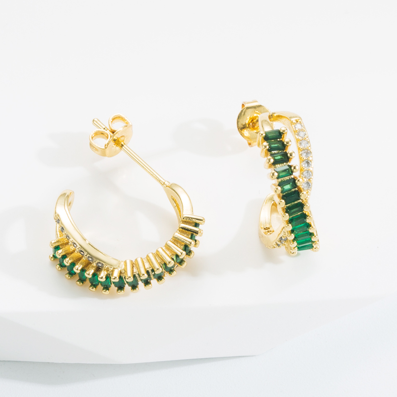 Elegant C Shape Copper Gold Plated Zircon Earrings 1 Pair