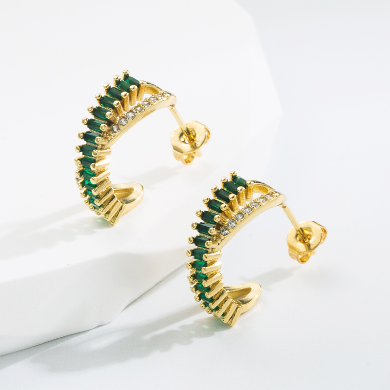 Elegant C Shape Copper Gold Plated Zircon Earrings 1 Pair