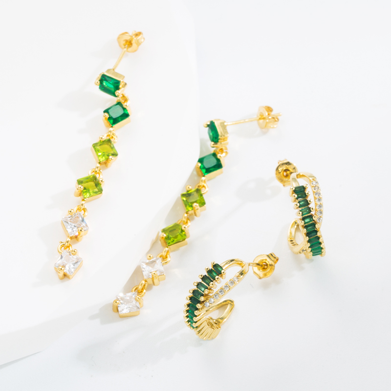 Elegant C Shape Copper Gold Plated Zircon Earrings 1 Pair