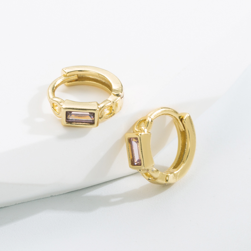 Fashion Circle Copper Gold Plated Zircon Hoop Earrings 1 Pair