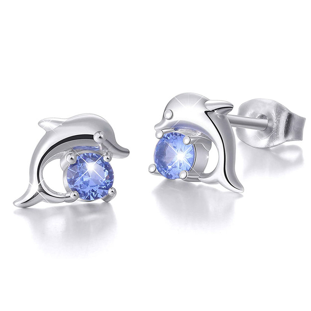 Cute Dolphin Copper Plating Zircon Ear Studs 1 Pair