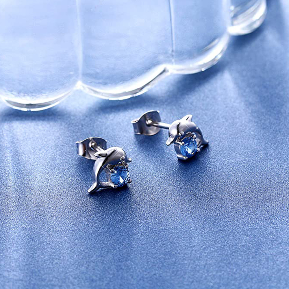 Cute Dolphin Copper Plating Zircon Ear Studs 1 Pair