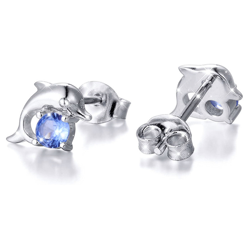 Cute Dolphin Copper Plating Zircon Ear Studs 1 Pair