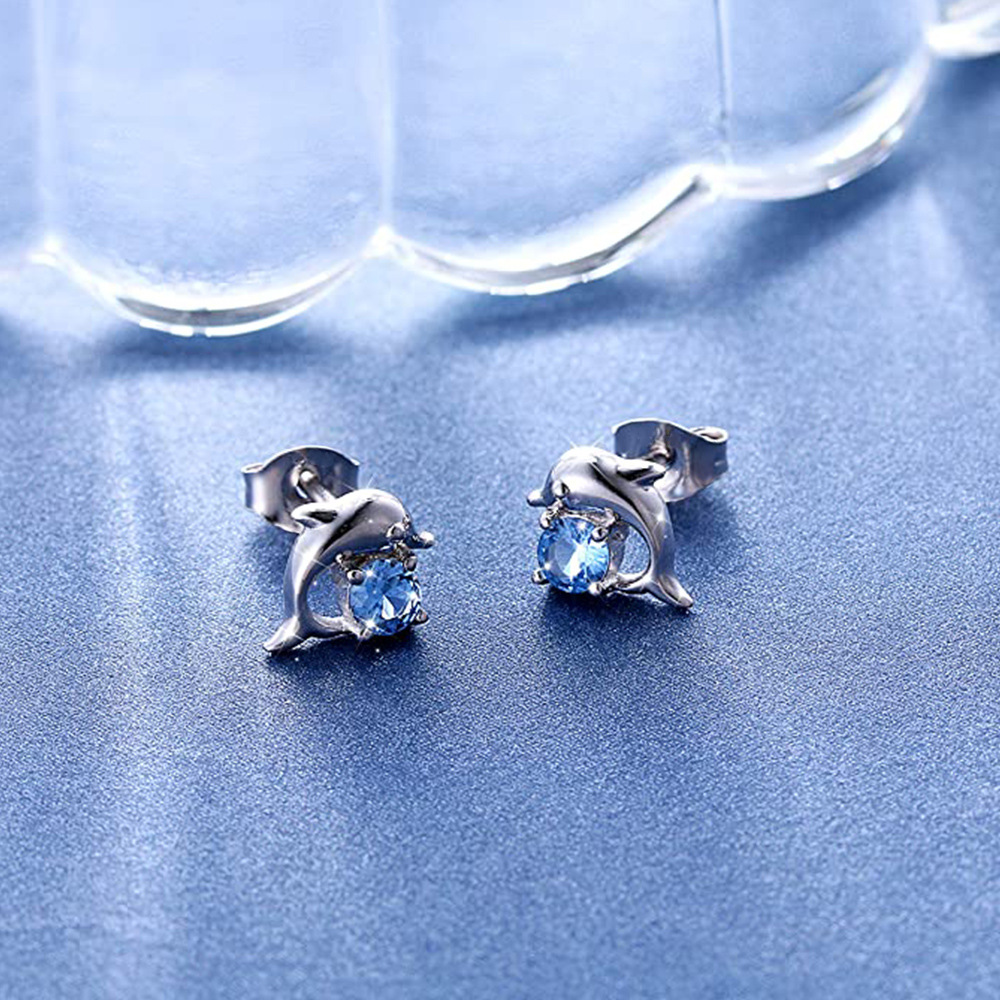 Cute Dolphin Copper Plating Zircon Ear Studs 1 Pair