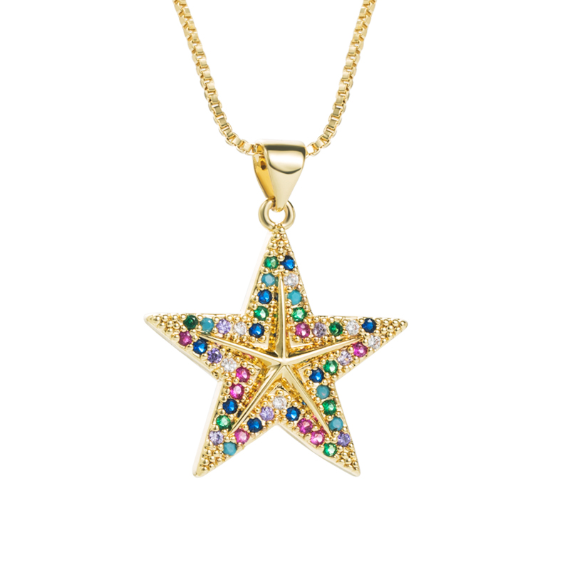 Elegant Pentagram Copper Gold Plated Zircon Pendant Necklace 1 Piece