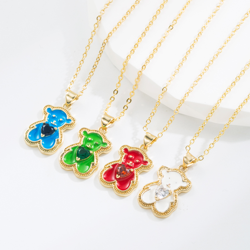 Simple Style Bear Copper Enamel Gold Plated Zircon Pendant Necklace 1 Piece