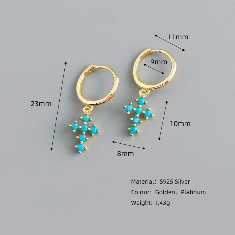Fashion Cross Silver Inlay Zircon Drop Earrings 1 Pair