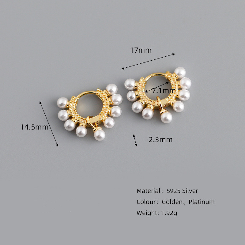 Fashion Round Silver Inlaid Pearls Earrings 1 Pair