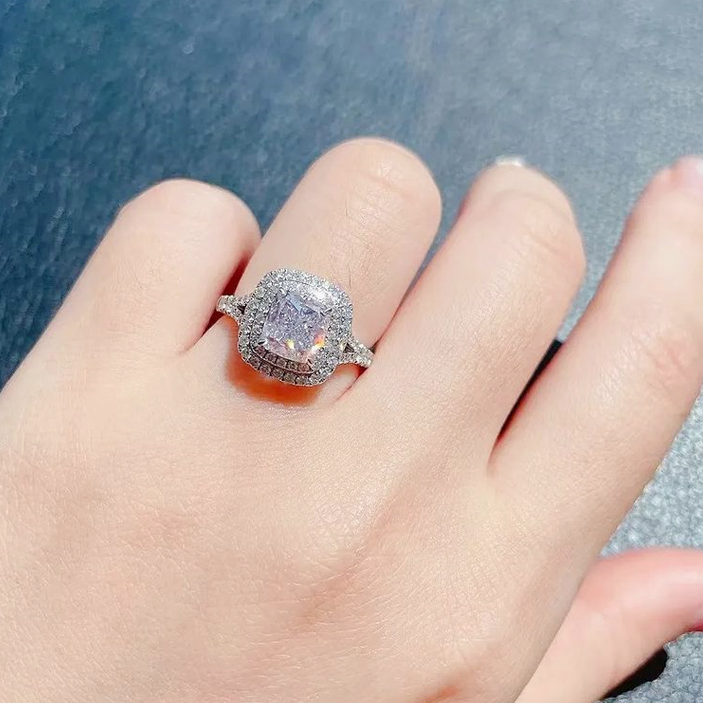 Luxurious Square Copper Gold Plated Zircon Rings 1 Piece