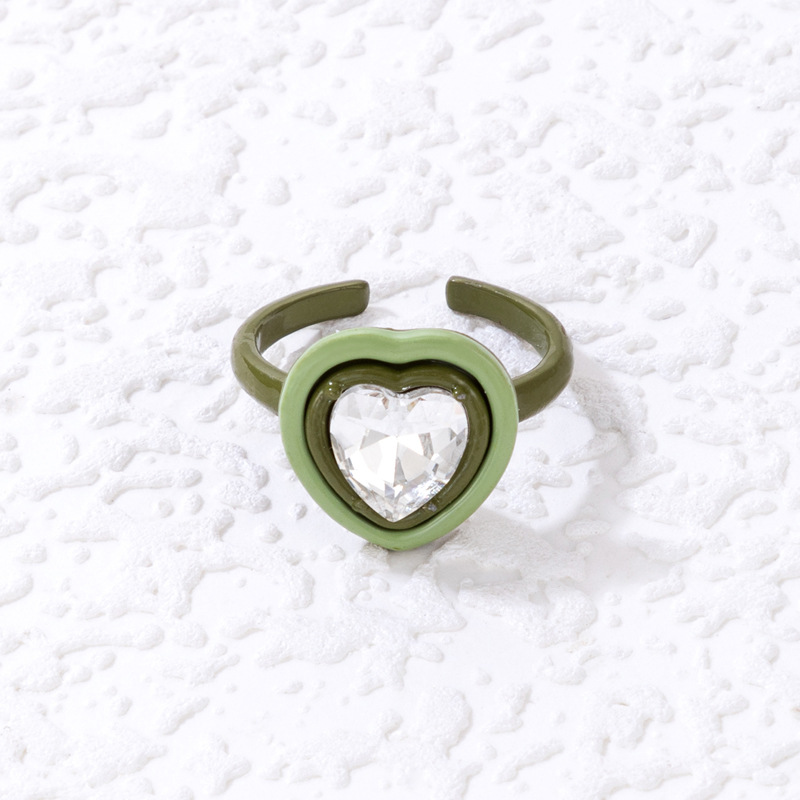 Simple Style Heart Shape Arylic Inlay Rhinestones Unisex Open Ring 1 Piece