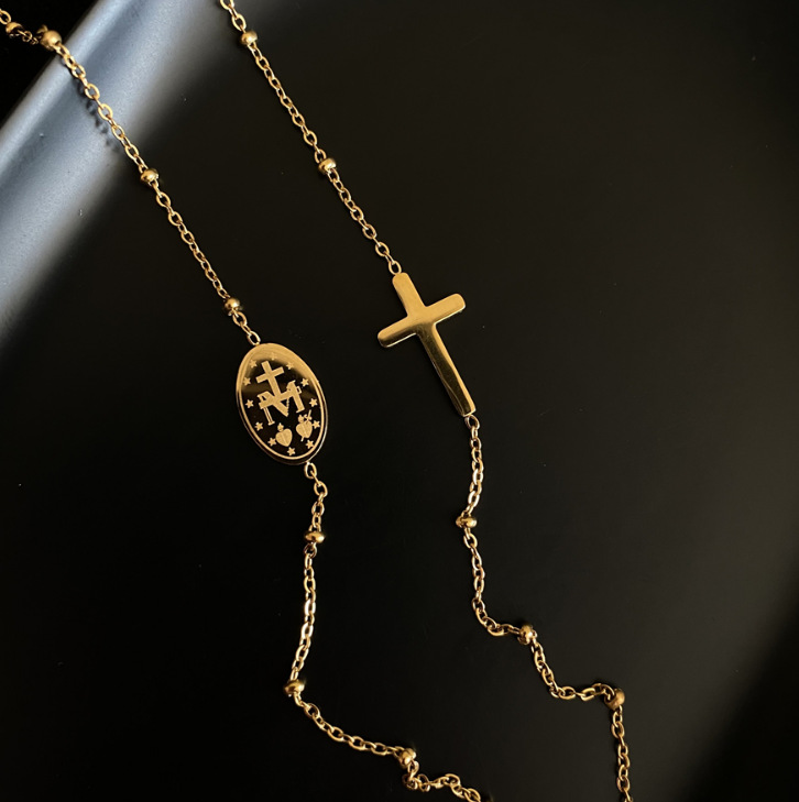 Fashion Cross Titanium Steel Patchwork Gold Plated Necklace 1 Piece