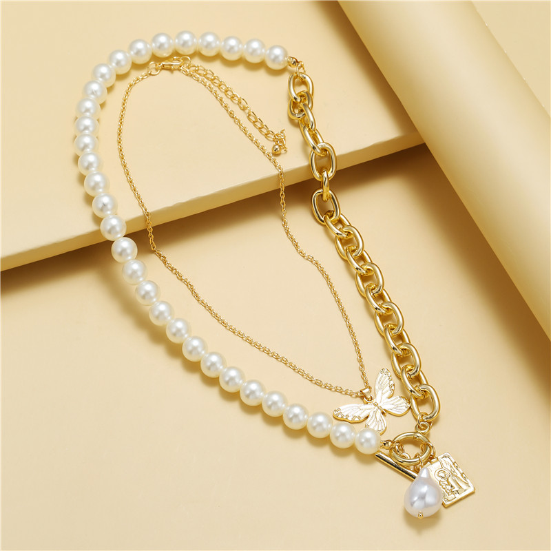 Fashion Butterfly Alloy Pearl Womenu0027S Pendant Necklace 1 Piece