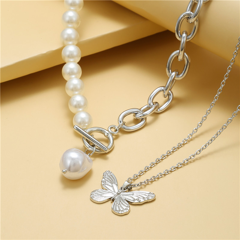 Fashion Butterfly Alloy Pearl Womenu0027S Pendant Necklace 1 Piece