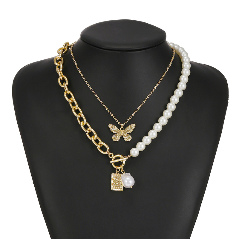 Fashion Butterfly Alloy Pearl Womenu0027S Pendant Necklace 1 Piece