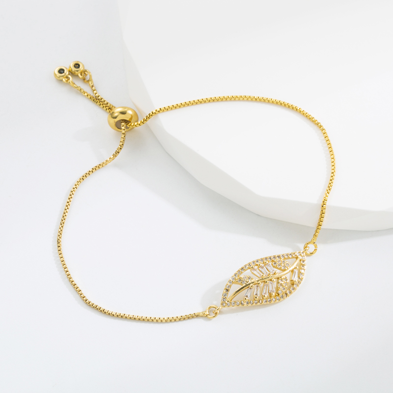 Simple Style Leaf Copper Gold Plated Zircon Bracelets 1 Piece