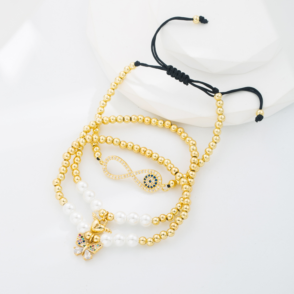 Fashion Devilu0027S Eye Heart Shape Tiger rope Copper Beaded Gold Plated Zircon Bracelets 1 Piece