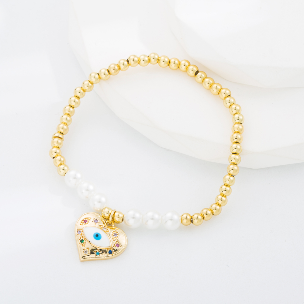 Fashion Devilu0027S Eye Heart Shape Tiger rope Copper Beaded Gold Plated Zircon Bracelets 1 Piece