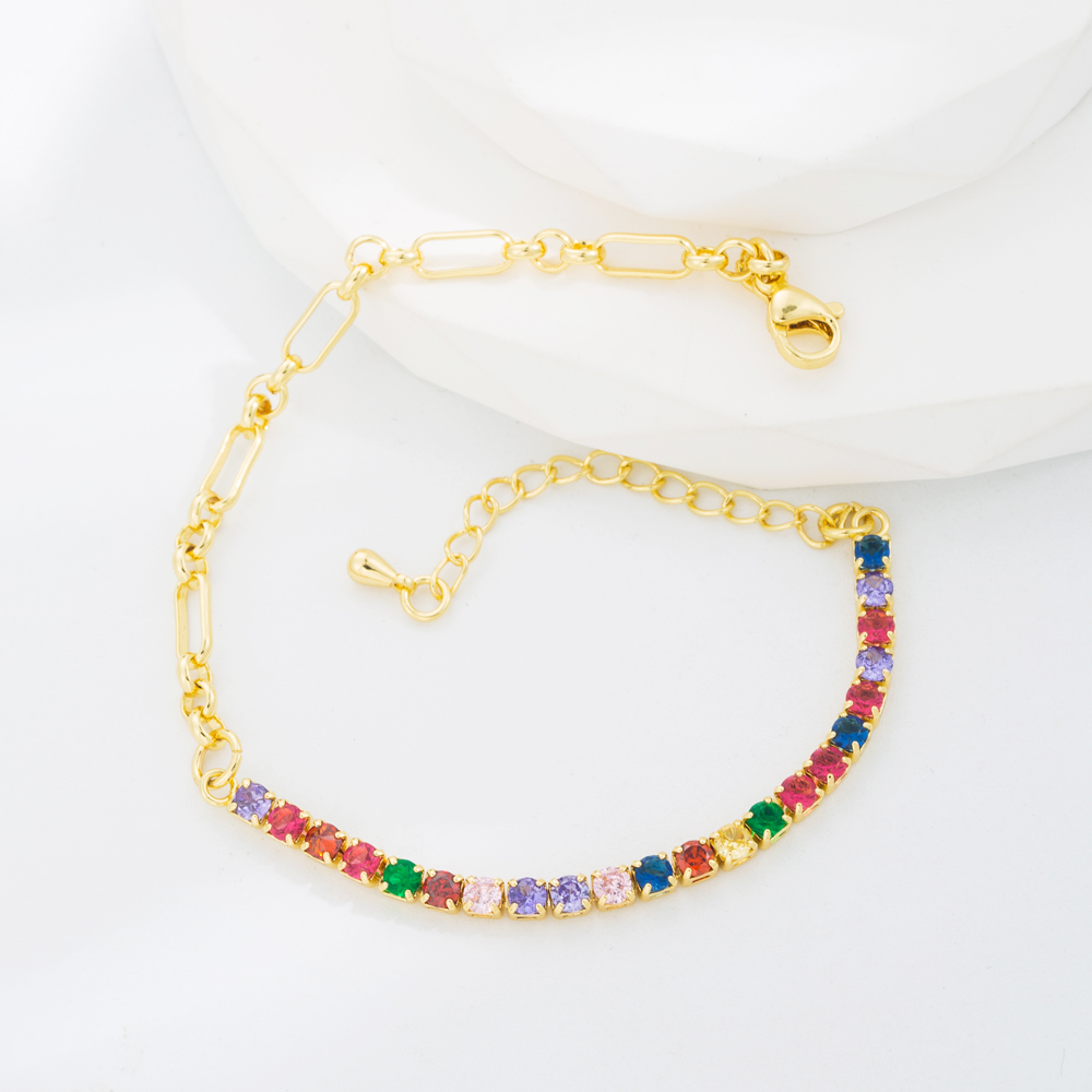 Elegant Color Block Copper Gold Plated Zircon Bracelets 1 Piece