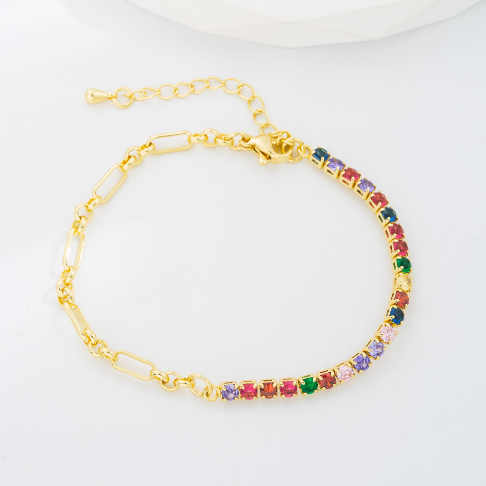 Elegant Color Block Copper Gold Plated Zircon Bracelets 1 Piece