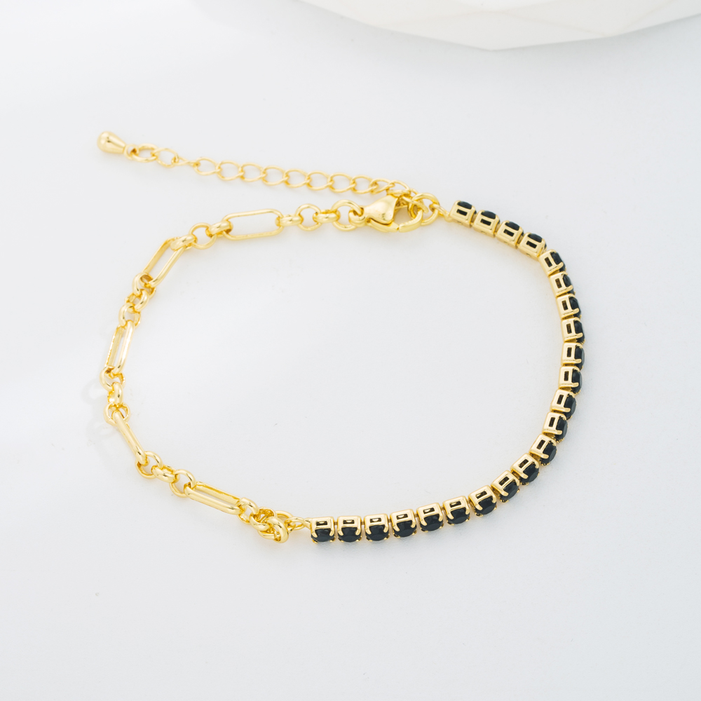 Elegant Color Block Copper Gold Plated Zircon Bracelets 1 Piece